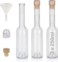 Flaschen Set 3 x 250ml hochwertige Glasflaschen leer mit Korken Schrumpfkapseln & 1 Trichter zum selbst Befüllen mit Gin Whisky Schnaps Likör Essig Öl e Flaschen Ginflaschen Whiskyflaschen