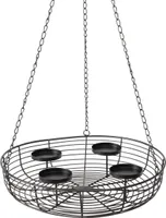 Metall Adventskranz schwarz mit Kette zum Hängen - Ø 36 cm - Deko Kranz mit 4 Kerzentellern für Stumpenkerzen - Weihnachtsdeko Kerzenhalter Adventsleuchter Weihnachtskranz