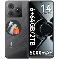 OSCAL FLAT 2C Smartphone ohne Vertrag, 6.56" Android 14 Handy, 6(2+4)GB RAM+64GB ROM/2TB, HD+ Display, 5000mAh Akku, 13MP Kamera, 4G Dual SIM, Schwarz