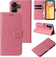 Handyhülle für Xiaomi Redmi 13C Floral Blumen Schmetterling Flip Cover Hülle Case Top Farbe: Rosegold