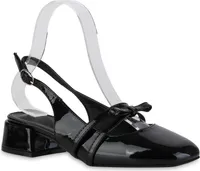 VAN HILL Damen Slingpumps Pumps Klassische Eckige Schleifen Schuhe 840908, Farbe: Schwarz, Größe: 37