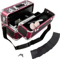 Kosmetikkoffer schwarz weiß gepunktet Beautycase metallic Rahmen Tragegurt und abschließbar - Rot Schwarz gepunktet