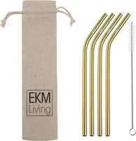 Edelstahl Strohhalme 4er Set Gold gebogen, Trinkhalme, bruchfest, wiederverwendbar, spülmaschinengeeignet, plastikfrei, von EKM Living GmbH