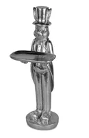 XXL Hasenfigur "Butler" aus Kunststein in silber, H66cm - Ostern, Osterhase, Deko, Dekofigur, Hase