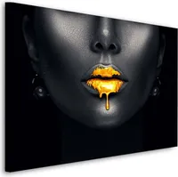 Gold Lips, Frau Erotik Wandbild Leinwandbild Deko Kunst XL: 120x80x4cm