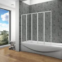 120x140cm Badewannenfaltwand 5-teilig Badewannenaufsatz Falttür Duschwand Duschabtrennung mattgrau Faltwand Trennwand
