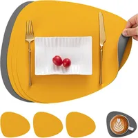 Tischsets Leder und Untersetzer 8 STÜCK wasserdicht und öldicht undurchlässig Esszimmerunterlage （gelb+Grau）
