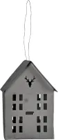 Metallhaus HIRSCH grau aus Metall 16cm Laterne Dekohaus zum Hängen Hängelaterne