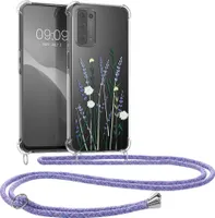 kwmobile Necklace Case kompatibel mit Oppo A74 (5G) / A54 (5G) Hülle - Silikon Cover mit Handykette - Lavendel Grün Transparent Blumenhalme Lavendel