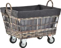 KRINES HOME Holzwagen Rattan Wagen Aufbewahrung mit Inlett Spielzeug Holzkorb mit Rollen Kaminholzwagen (Mehrfarbig)