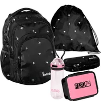 Schulrucksack BeUniq SCHWARZ - 5-Teiliges Set