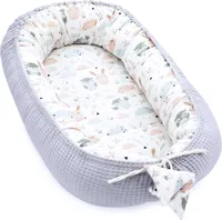 Babynest Neugeborene Nestchen Baby 90x50 cm - Kokon Handmade zweiseitig aus Baumwolle Waffel mit Babynestchen Hasen Grau