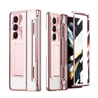Pouzdro pro Samsung Galaxy Z Fold 5, Ochrana Displeje a Objektivu, Průhledné Galvanizované Pouzdro se Stojánkem Růžové zlato