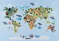 Hracia mapa sveta protišmyková podložka do detskej izby slučka hromada obdĺžniková 120x170cm modrá