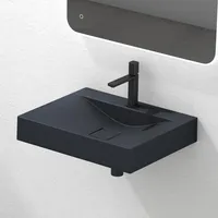 Mai & Mai Waschbecken Hänge-Waschtisch Aufsatz-Waschschale Mineralguss Anthrazit matt rechteckig 1 Armaturenloch Breite: 60cm Col810