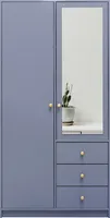 Albello Kleiderschrank mit Spiegel Selly Schlafzimmerschrank Kleiderschrank für das Wohnzimmer Blau Golden 100x200x57,5