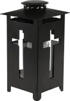 Grablaterne schwarz aus Metall mit Kreuz Grabschmuck 25,5 cm