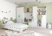 Jugendzimmer Wohnwand Kinderzimmerwohnwand 300 cm WEIß SONOMA EICHE mit rosa Griffe Markus