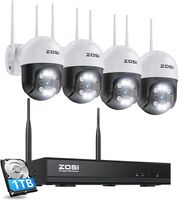 ZOSI 3MP WLAN Überwachungskamera Set, 4 Stück 355°/140° Schwenkbar PTZ Dome Kamera und 8CH 1TB HDD NVR, Smart Personenerkennung, 2-Wege-Audio