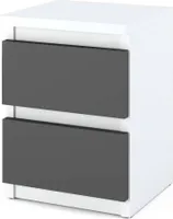 STIV Möbel | Nachttisch - Nachtschrank mit 2 Schubladen - Weiße / Grau H40cm B30cm T30cm