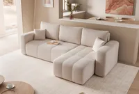 Moderne Ecksofa mit Schlaffunktion PEDRO mit L-förmigen Steppungen Couchgarnitur Wohnzimmer Beige Universal Couch moderdnen Sofa Bettcouch Manila 02