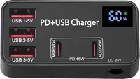 PD USB typ C přenosná nabíječka PD+QC multifunkční displej chytrá nabíječka USB-C PD nabíječka rychlé nabíjení 65 W pro notebook tablet telefon