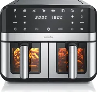 Arendo Heißluftfritteuse XXL, Doppelkammer, Dual Zone , Airfryer 9L mit 2 Kammern, Sichtfenster mit Beleuchtung, 2400 W, 8 Programme, Touchscreen, 3D Umluftsystem