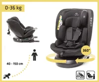 4BABY Kindersitz drehbar 360 ISOFIX Matt-Fix I-SIZE verstellbare Kopfstütze Sitz 0-36kg, 40-150 cm  Schwarz