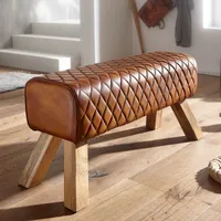 FineBuy lavica z pravej kože / masívneho dreva 89 cm Springbock lavica do predsiene kožená lavica lavica