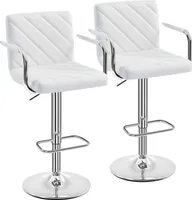 Barhocker 2Er Set, Barstuhl Höhenverstellbar, Kunstleder Tresenhocker 360° Drehstuhl, Küchenstuhl Mit Armlehnen Und Rückenlehne Weiß – Weiß
