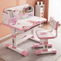 Kinder funktionelle Schreibtisch und Stuhl Set, höhenverstellbar Kinder Schule Studie Tabelle Stuhl Set mit Cartoon-Muster-Rosa