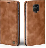 Handy Hülle für Xiaomi Redmi Note 9 Pro Klapphülle Bookcase Flip Cover Handy Tasche Etui Farbe: Hellbraun