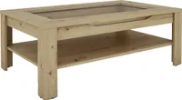 byLIVING Couchtisch RALPH / moderner Sofatisch mit Glaseinlage und großzügiger Schublade in Eiche-Optik / Beistelltisch mit viel Stauraum / B 110, H 43, T 67 cm