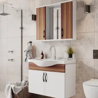 Badezimmermöbel Set Mercan 80 | Keramikwaschbecken Unterschrank Spiegelschrank
