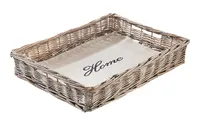 Kobolo Tablett Serviertablett Dekotablett eckig - Weide - grau - mit naturfarbenen Textil ausgelegt - Holztablett Deko klassisch Frühstück Garten Home