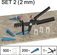 Fliesen Nivelliersystem Verlegehilfe Fliesen Plan System, Set 2, 500 Laschen, 200 Keile, Zange, 2 mm