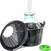 MIKONI Weithalsballon 20L mit Kunststoffkorb + Gummistopfen + Gärröhrchen, Glasballon, Korken, Gärballon Weinballon, Gärbehälter