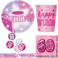 60. Geburtstag Partyset "Pink Schimmer" Einweggeschirr