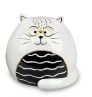 17cm weiß silber Keramik Formano F19 2er SET Dekofiguren Katzen mit Schal H 