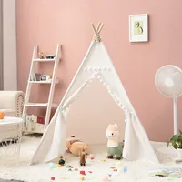 Kinder Tipi Zelt, Kinderzelt, Tipi Zelt Kinder, Spielzelt, mit Wollknäuel und Tür Fenster, Spielhaus für Kinderzimmer Deko, 140x120x120 cm, Beige