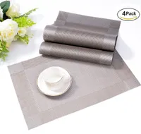 Tischset, Platzset 4er set Rutschfest Abwaschbar PVC Abgrifffeste Hitzebeständig Platzdeckchen für Zuhause Restaurant Speisetisch Silbergrau