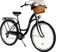 Milord Komfort Fahrrad Mit Weidenkorb Damenfahrrad, 28 Zoll, Schwarz, 7 Gang Shimano