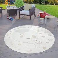 TT Home Kinderzimmer Outdoor Teppich Kinder Rund Spielteppich 3D Optik Mond Beige Größe Ø 160 cm Rund