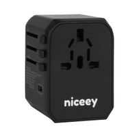 Niceey Reiseadapter Weltweit - Universal Reisestecker mit 4 USB - 1 USB C- Internationaler Steckdosenadapter - Universaladapter für EU, USA, UK - Schwarz