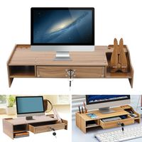 Monitorständer Holz mit Schublade+Schloss 48x20x10,5cm Schreibtischaufsatz Bildschirm Monitorerhöhung Bildschirmerhöhung Computerständer