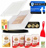 DELICRET - Starter-Kit Pizzateig | 4x Caputo Pizzeria + 1x Caputo Semola + 1x Trockenhefe + 1x Pizzaspachtel + 1x Pizza Box mit Deckel & Flyer mit Original Teig Rezept | Gärbox