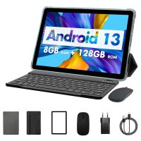 PRITOM Android 13 Tablet 10 Zoll, 8 GB (4+4 erweiterbar) RAM + 128 GB ROM, Octa-Core-Prozessor, Unterstützung 5G WiFi, mit Tastatur, Maus, Hülle