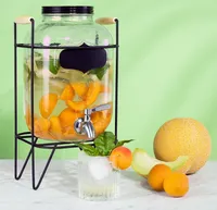 Navaris Getränkespender 5 Liter aus Glas - Zapfhahn aus Edelstahl und Ständer - Wasserspender Glasbehälter für kalte Getränke - Regenbogeneffekt