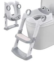 Kinder-Toilettensitz mit Treppe, höhenverstellbar und klappbar, mit gepolsterter, spritzwassergeschützter und rutschfester Fußstütze (weiß/grau)