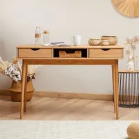 Schreibtisch STEFANO braun - Bürotisch mit 2 Schubladen und Fach aus Massivholz, Home Office Tisch, moderner Arbeitstisch